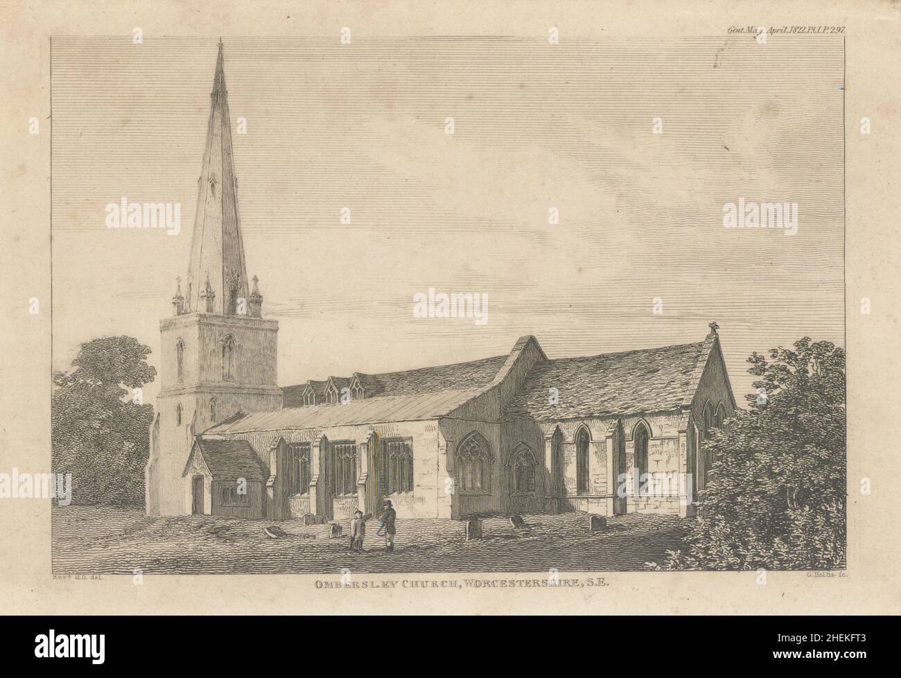 Vue sud-est de l'église St Andrew à Ombersley, imprimé Worcestershire 1822 Banque D'Images