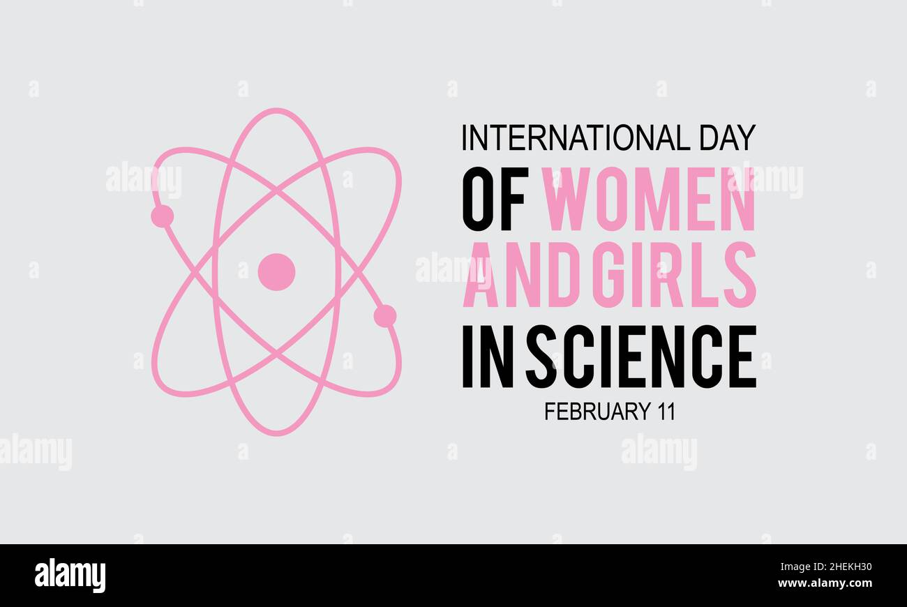 Journée internationale des femmes et des filles dans la science .Modèle vectoriel conception pour bannière, carte, affiche, arrière-plan. Illustration de Vecteur