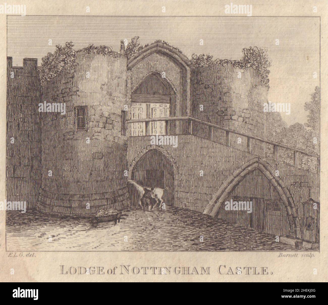 Vue sur le Lodge de Nottingham Castle, Nottingham.Imprimé de l'année 1818 de la région de Notinghamshire Banque D'Images