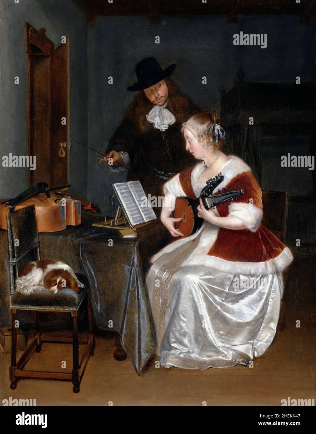 La leçon de musique de Gerard ter Borch (1617-1681), huile sur toile, c.1670 Banque D'Images