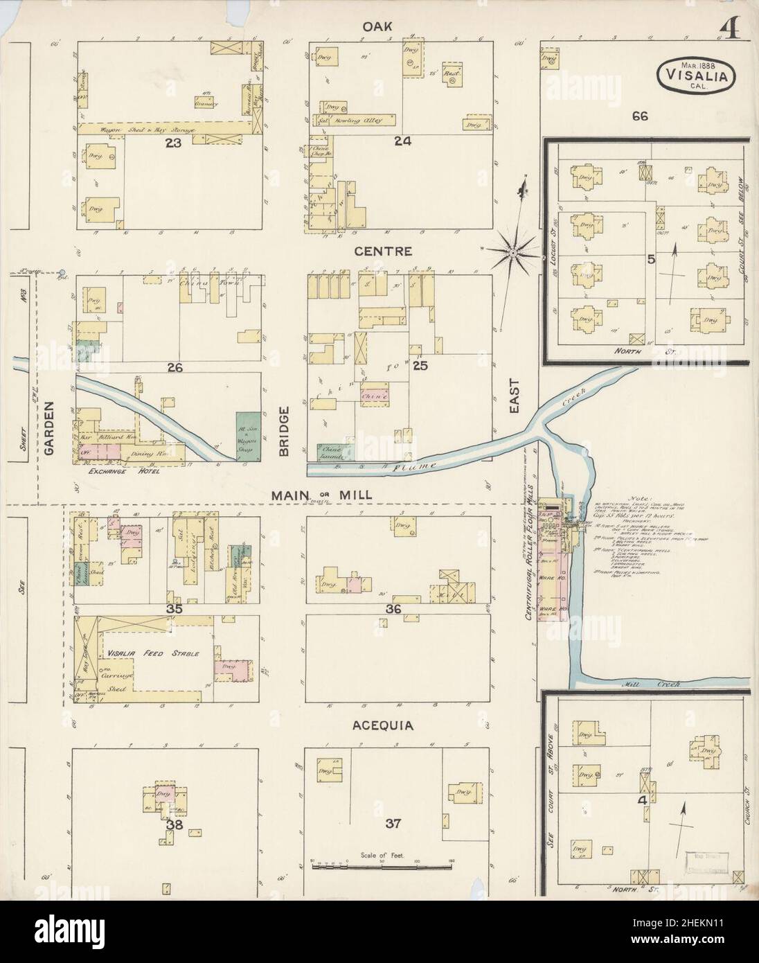 Sanborn carte d'assurance incendie de Visalia, Tulare County, Californie. Banque D'Images