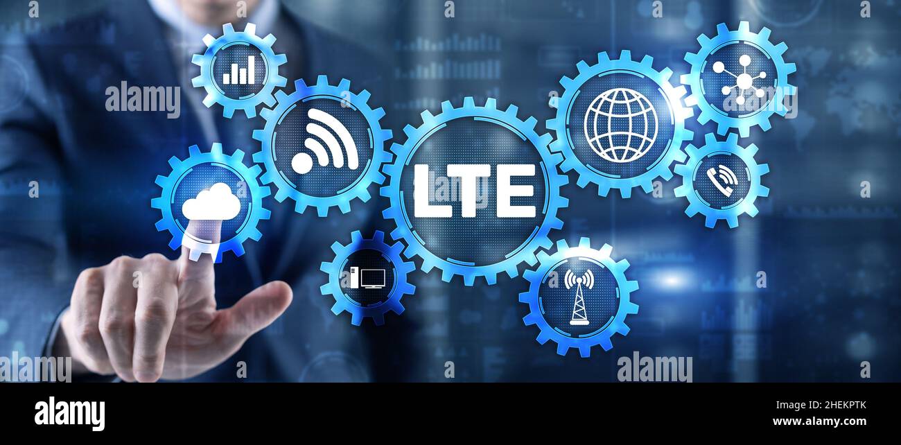 LTE Mobile et concept de technologie de télécommunication sur écran virtuel. Banque D'Images