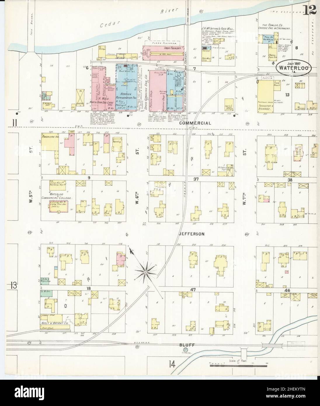 Sanborn carte d'assurance-incendie de Waterloo, comté de Black Hawk, Iowa. Banque D'Images