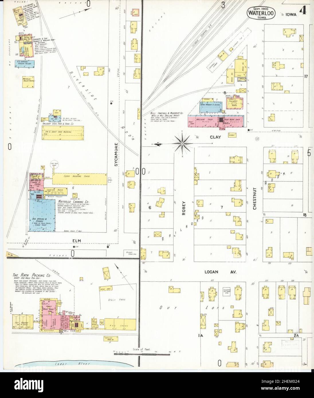 Sanborn carte d'assurance-incendie de Waterloo, comté de Black Hawk, Iowa. Banque D'Images