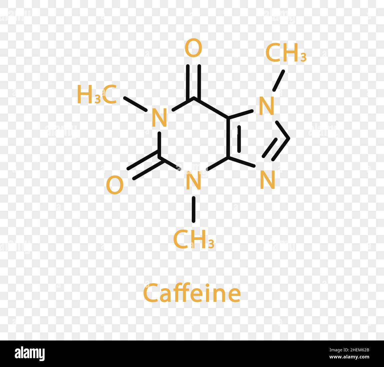 Formule chimique de caféine.Formule chimique structurale de caféine isolée sur fond transparent. Illustration de Vecteur