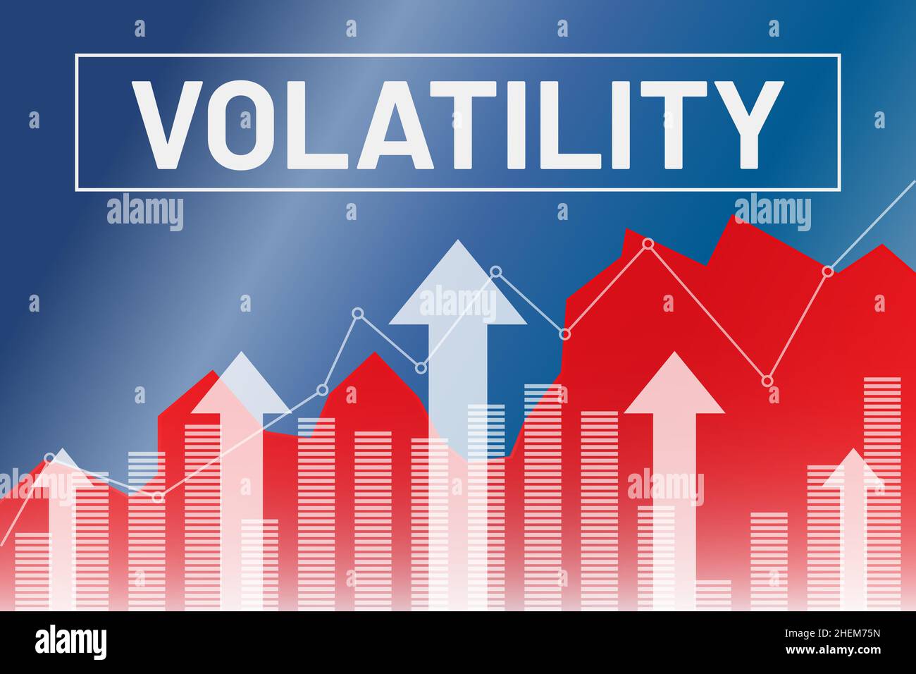 Volatilité du terme sur le marché financier, fond bleu et rouge de la finance à partir des colonnes, flèches.Concept de marché financier Illustration de Vecteur