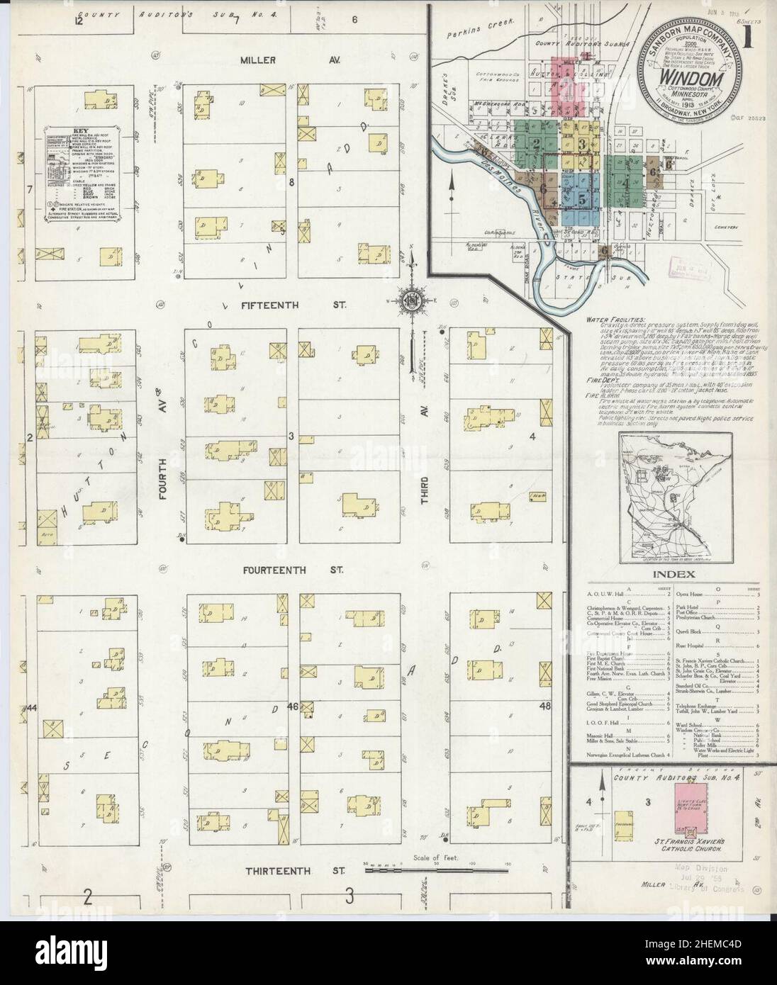 Sanborn carte d'assurance-incendie de Windom, comté de Cottonwood, Minnesota. Banque D'Images