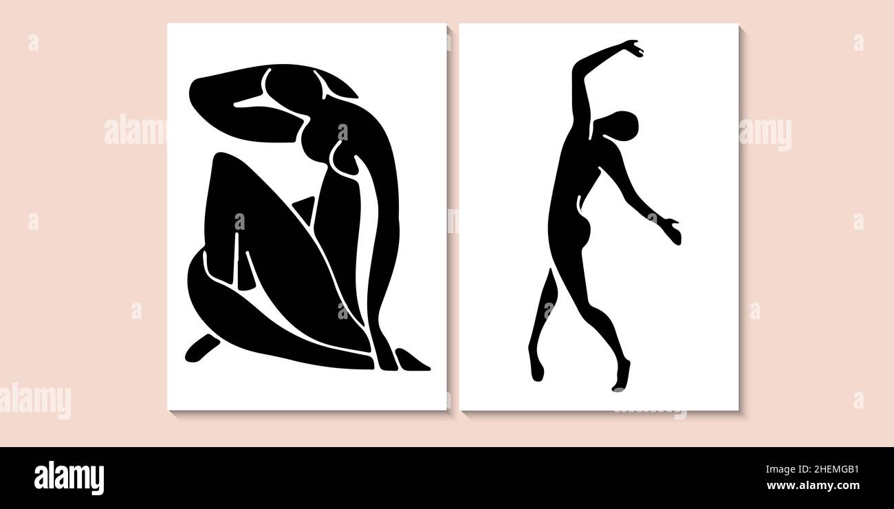 Style Matisse.Affiche artistique créative tendance corps féminin.Décoration murale, ensemble de collages dessinés à la main.Illustration vectorielle. Illustration de Vecteur