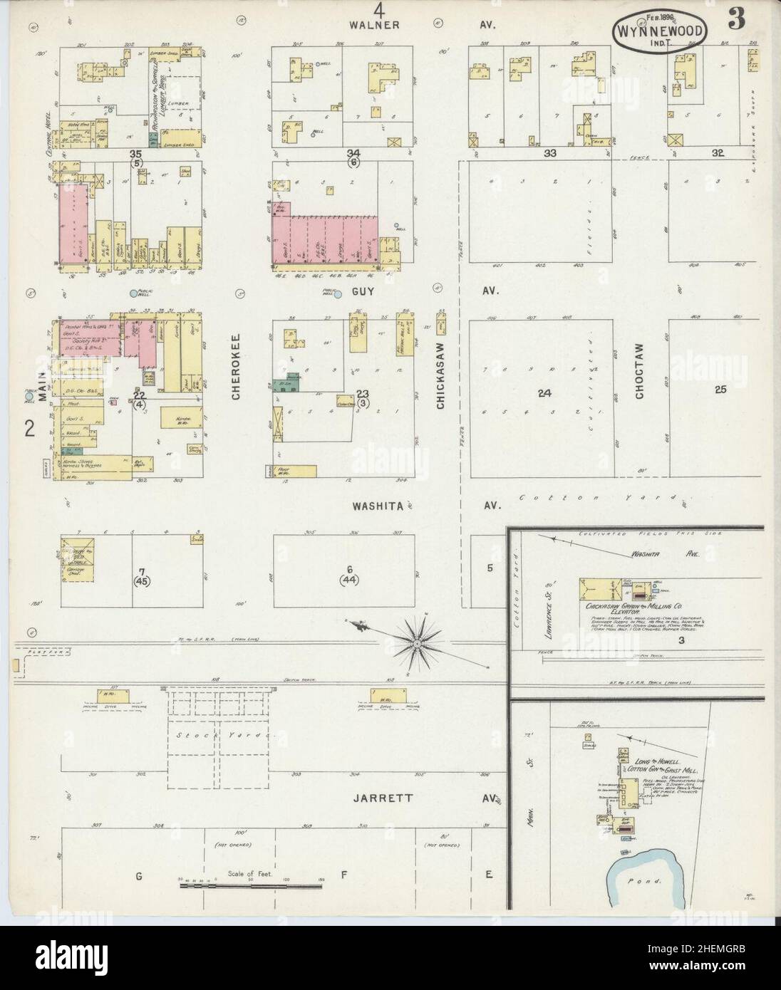 Sanborn carte d'assurance-incendie de Wynnewood, comté de Garvin, Oklahoma. Banque D'Images