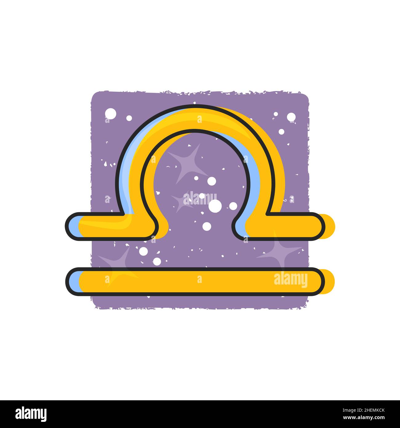Illustration vectorielle de l'horoscope du signe balance zodiaque.Signes du zodiaque.Symbole de dessin animé jaune sur fond violet Illustration de Vecteur