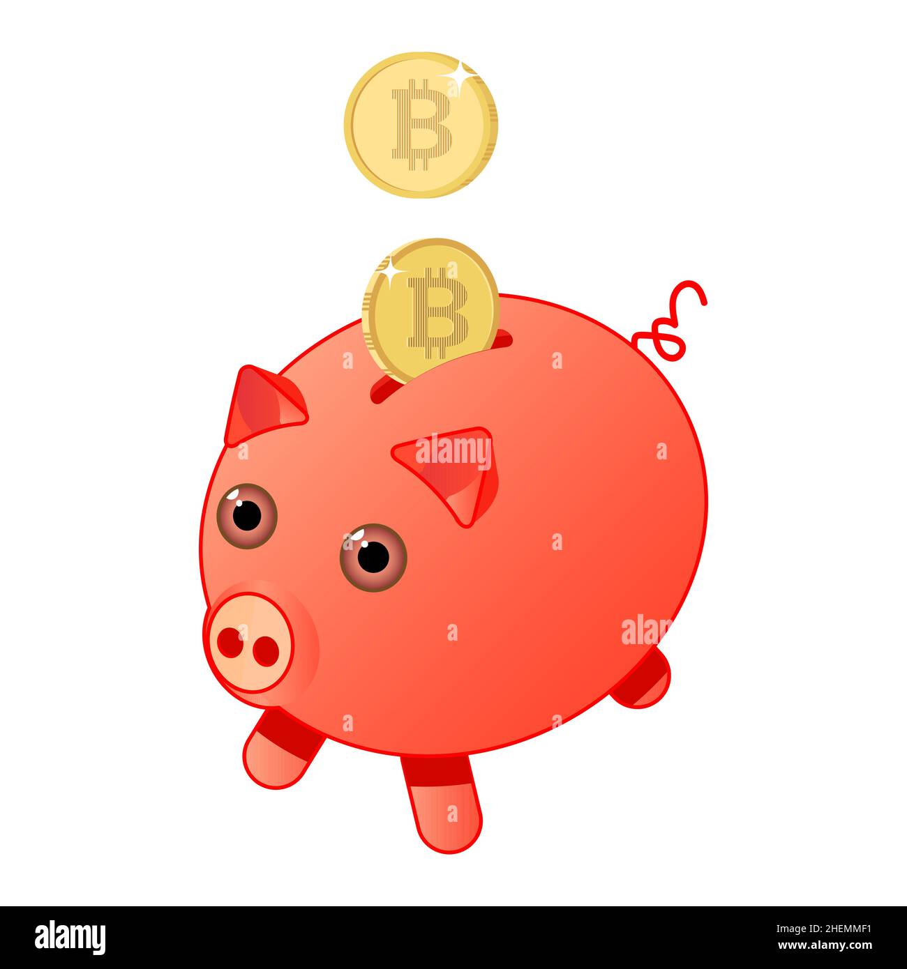 Tirelire avec pièces de monnaie en bitcoin isolées sur fond blanc.Concept d'économie de crypto-monnaie.Illustration vectorielle Illustration de Vecteur