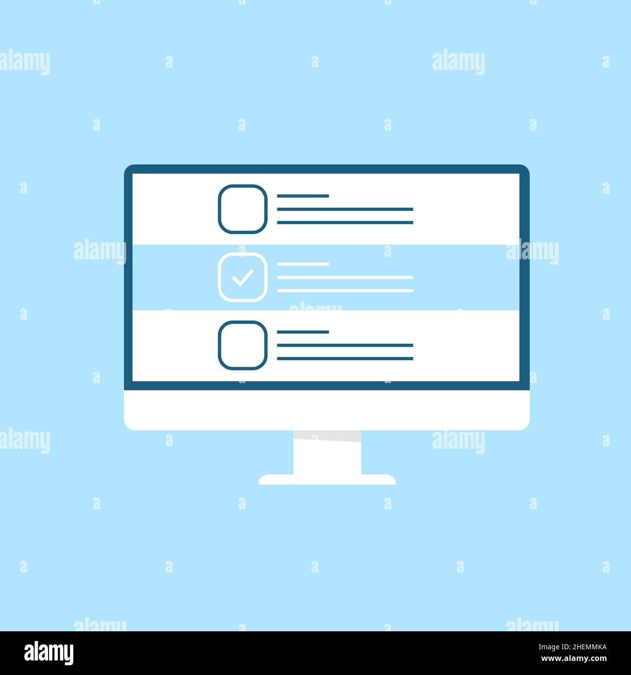 Questionnaire en ligne.PC de bureau avec questionnaire en ligne.Formulaire liste de contrôle à l'écran Illustration de Vecteur