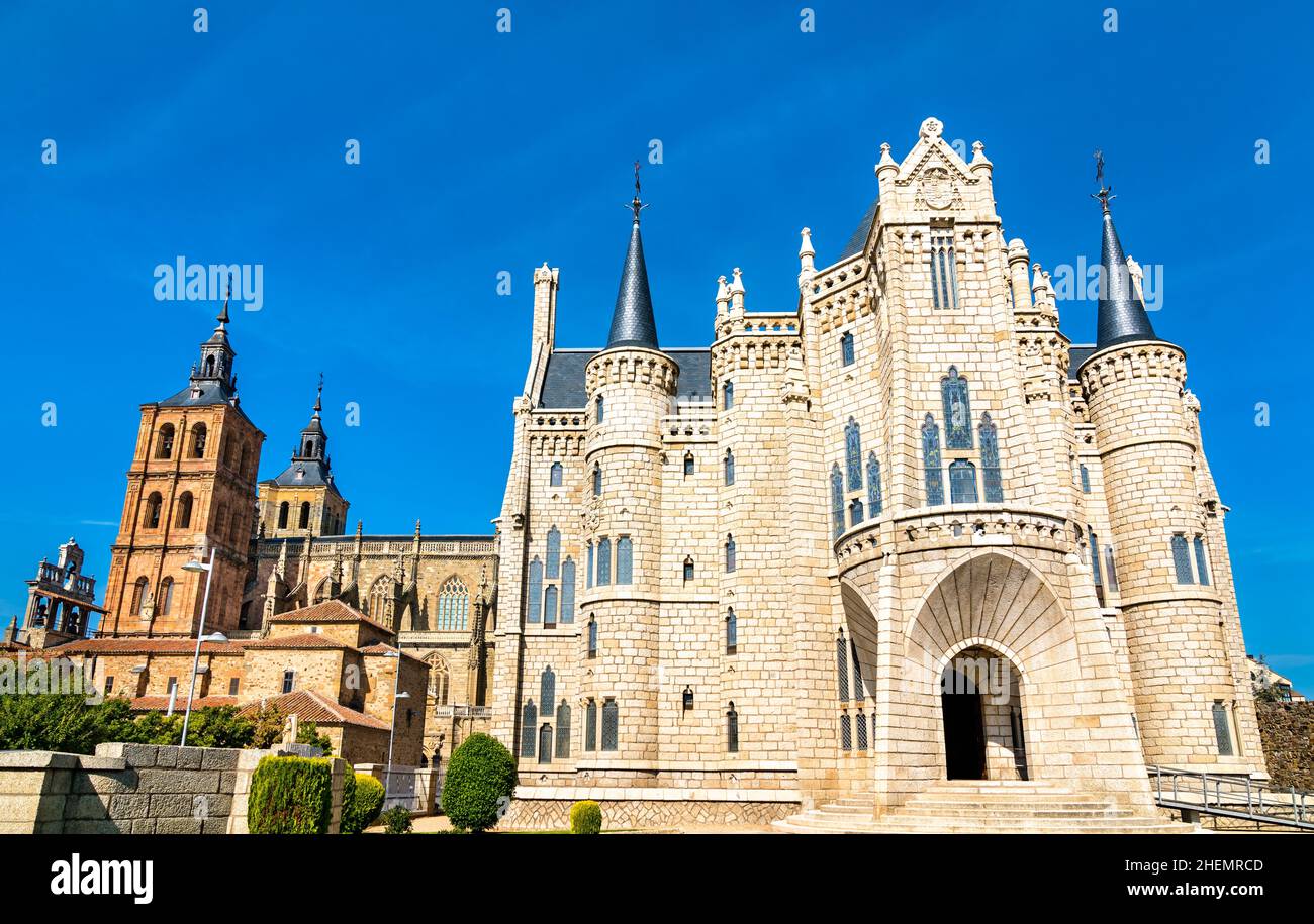 Le Palais épiscopal et la Cathédrale d'Astorga en Espagne Banque D'Images