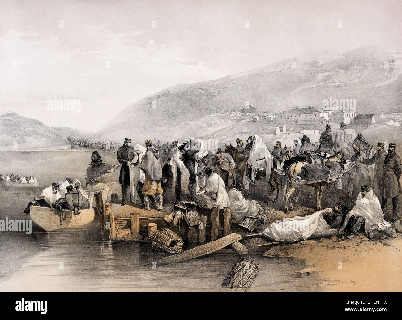 L'évacuation des malades et des blessés de Balaclava pendant la guerre de Crimée Banque D'Images