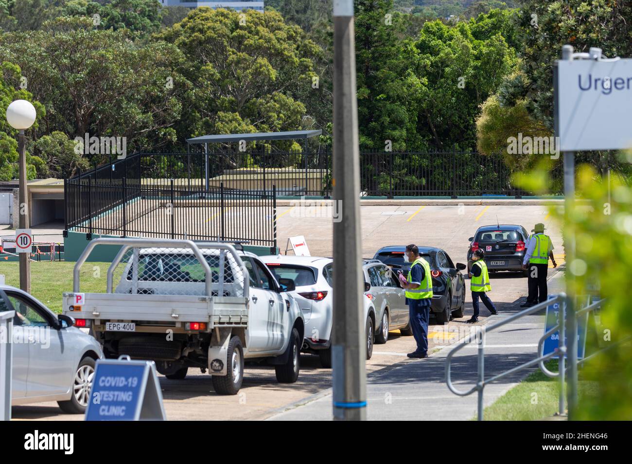 Australie, une clinique d'essai Covid 19 traverse l'hôpital Mona Vale à Sydney, en janvier 2022 Banque D'Images