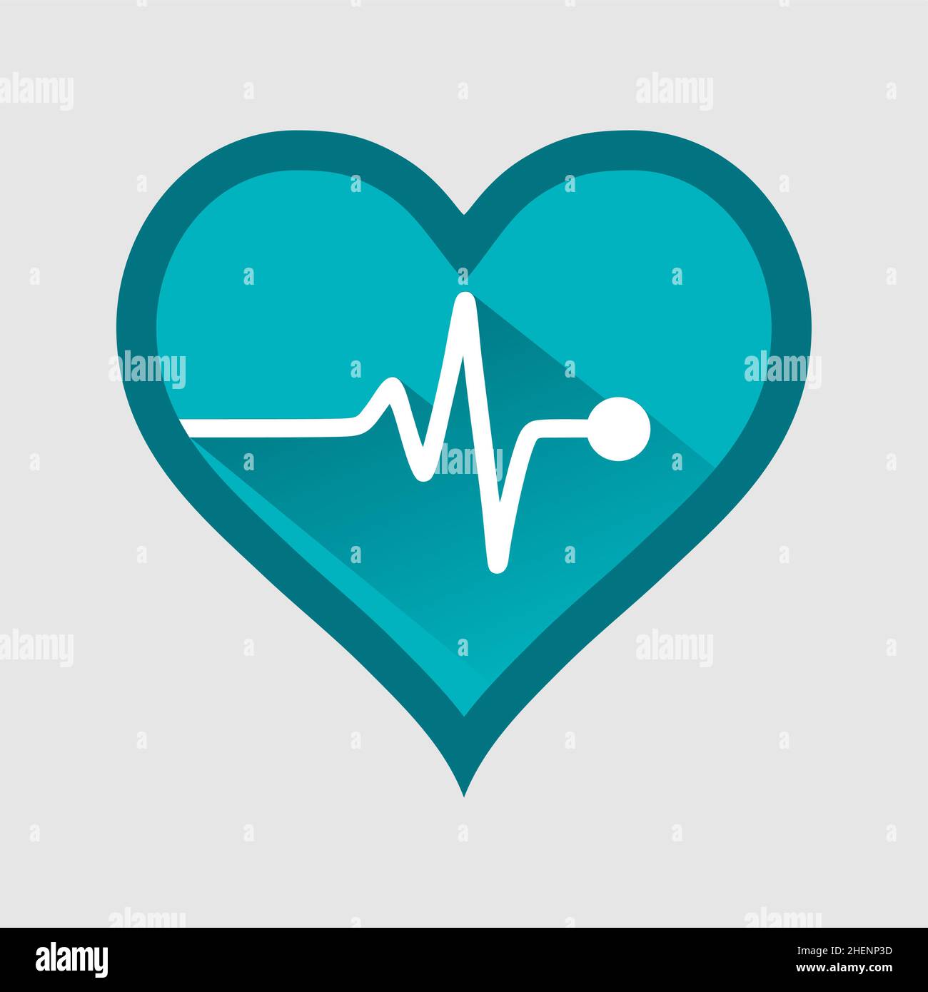 Symbole médical de santé icône en forme de coeur avec ombre du coeur sur le symbole médical doux.L'édition est accompagnée d'une élégante vague de pulsation verte Illustration de Vecteur