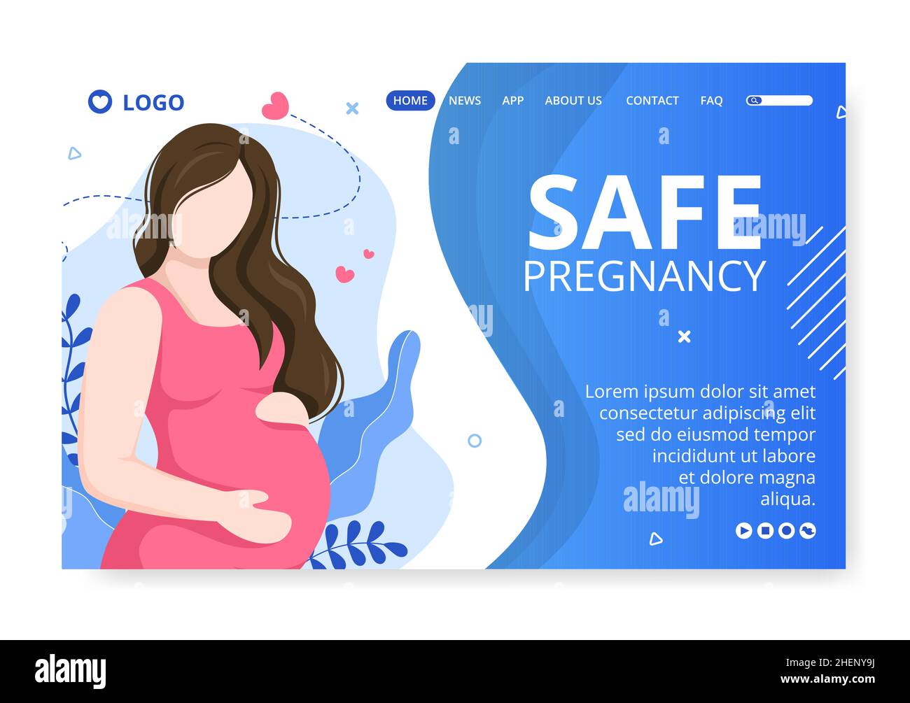 Page d'accueil de l'assurance-mère et de la maternité modèle de soins de santé Illustration modifiable de fond carré pour les médias sociaux ou le message d'accueil Illustration de Vecteur