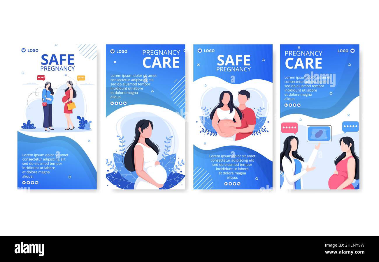 Histoires d'assurance mère enceinte et maternité modèle de soins de santé Illustration plate modifiable de fond carré pour les médias sociaux ou voiture de voeux Illustration de Vecteur