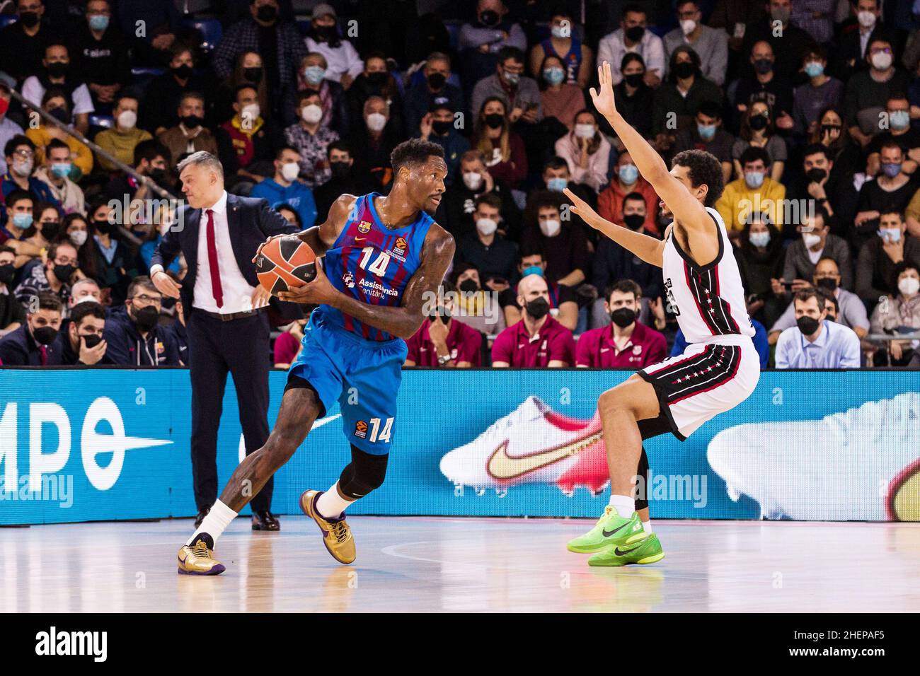 Barcelone, Espagne - le 11 janvier 2022, Nigel Hayes-Davis du FC Barcelone lors du match de basketball EuroLeague de Turkish Airlines entre le FC Barcelone et AX Armani Exchange Milan le 11 janvier 2022 au Palau Blaugrana à Barcelone, Espagne - photo: Javier Borrego/DPPI/LiveMedia Banque D'Images