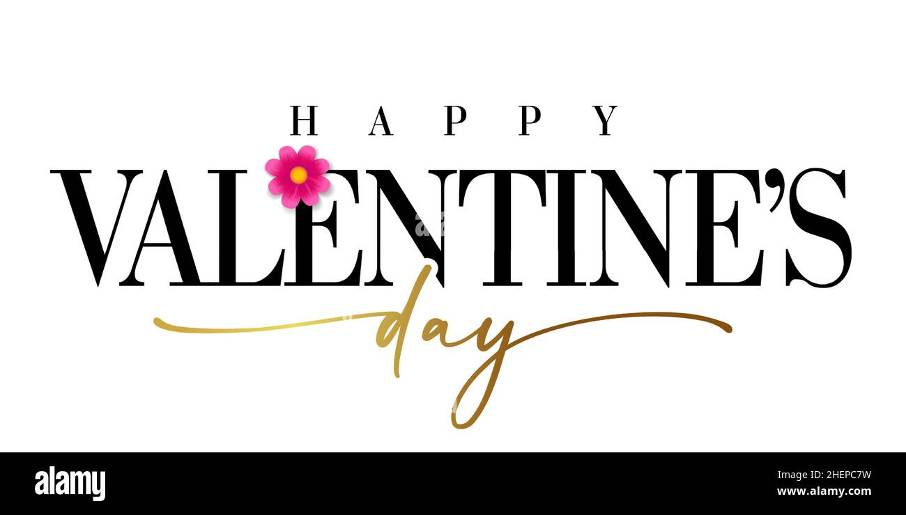 Bonne Saint Valentin bannière calligraphie noire et dorée.Illustration typographique vectorielle pour la carte de Saint-Valentin.Papier peint, prospectus, invitation Illustration de Vecteur