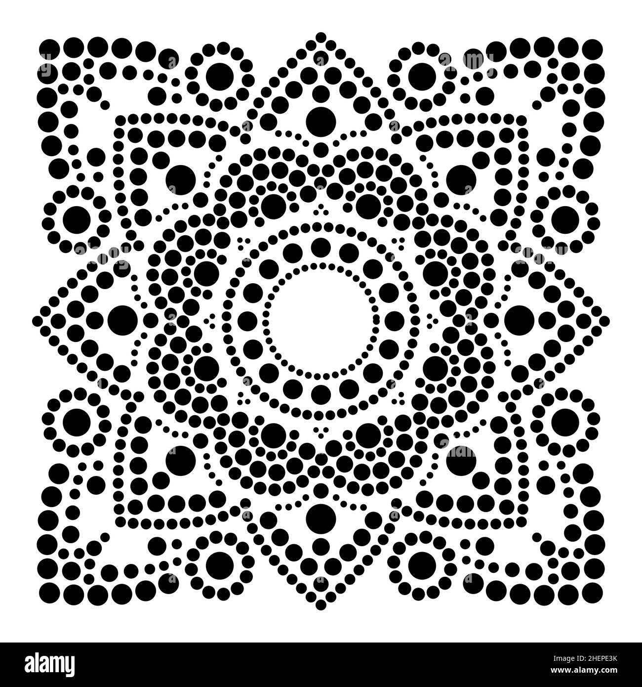 Vecteur d'art par points ethnique mandala en carré, traditionnel autochtone dessin de peinture par points de l'Australie en noir sur blanc Illustration de Vecteur