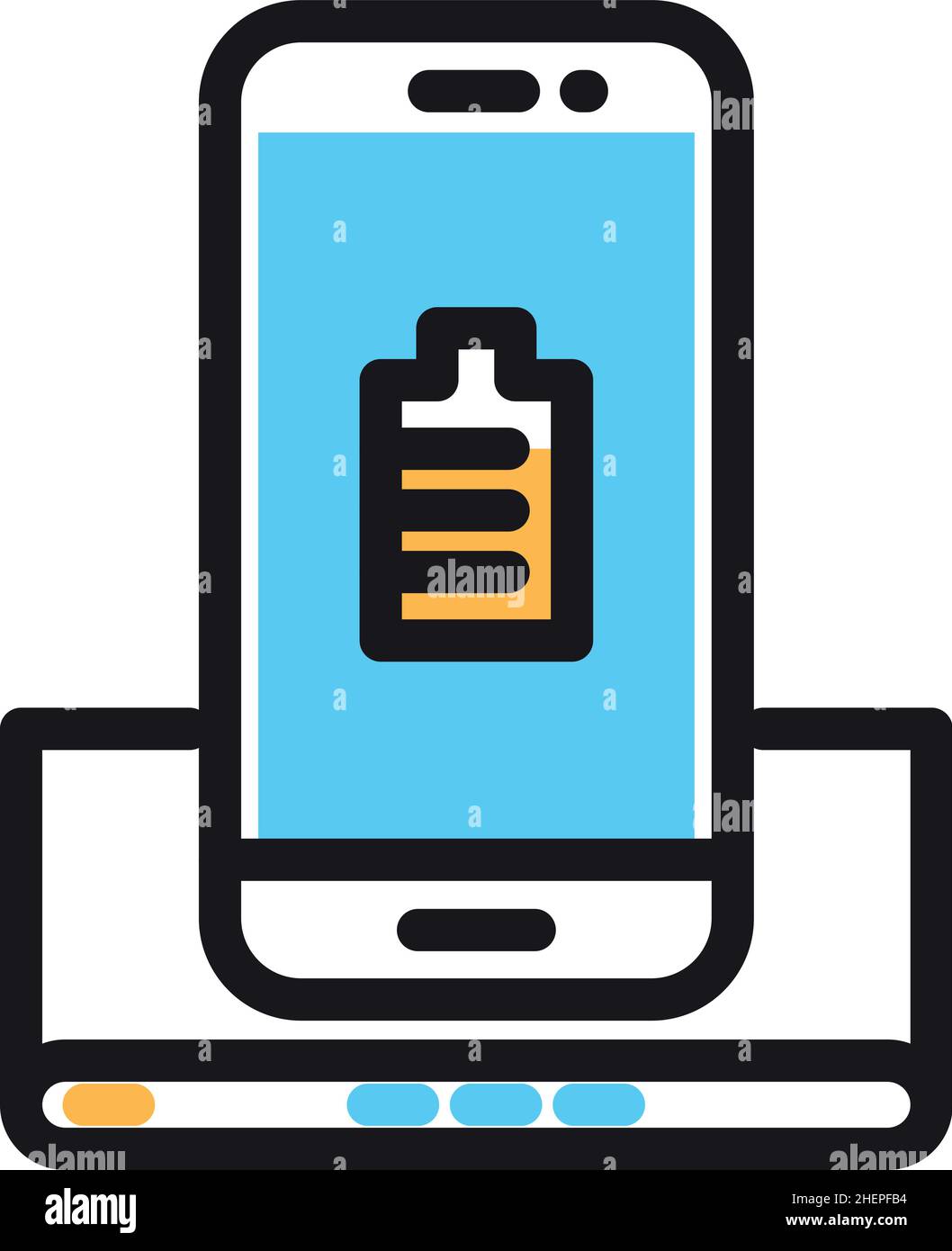 Smarthone avec étiquette de batterie sur le poste.Concept de charge sans fil Illustration de Vecteur