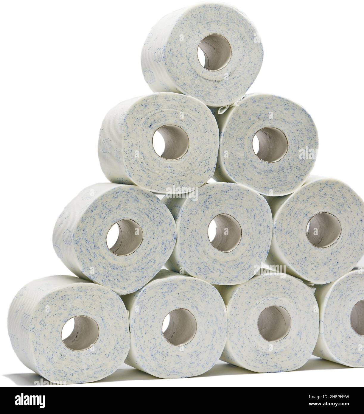 rouleaux de papier toilette empilés comme un triangle Banque D'Images
