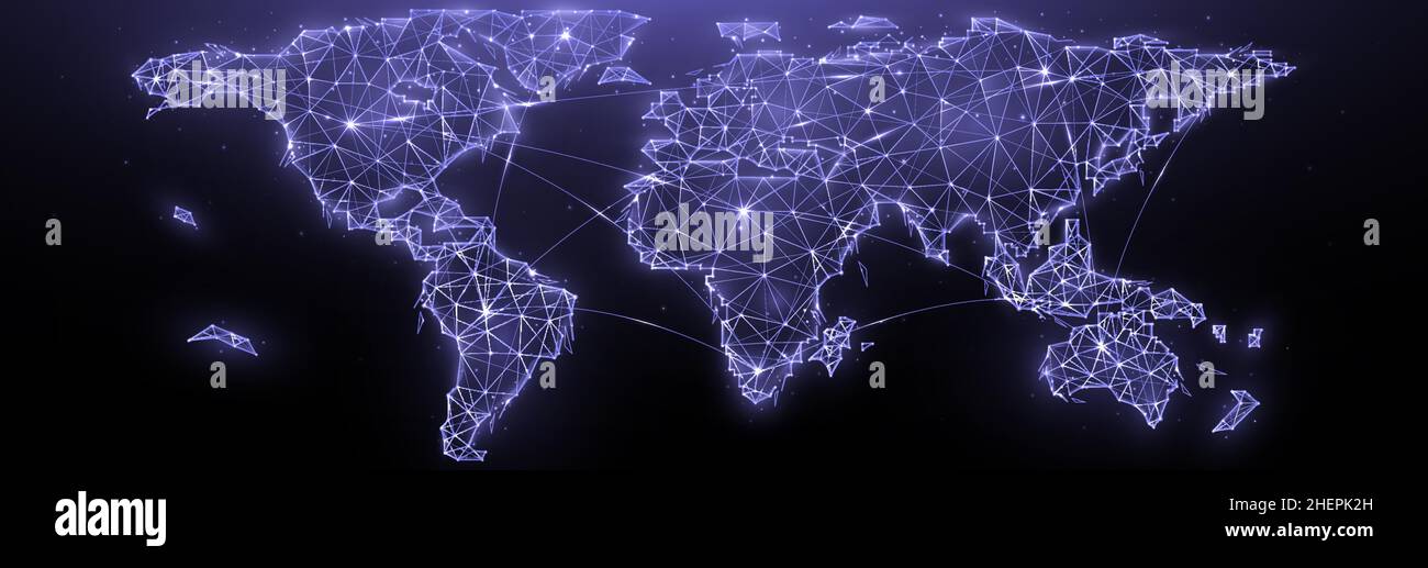 Carte vectorielle polygonale du monde, concept de mondialisation.Communication entre pays, modèle de bannière créative ou arrière-plan Illustration de Vecteur
