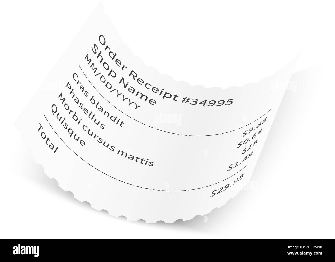 Reçu du client.Liste des achats.Document papier réaliste Illustration de Vecteur