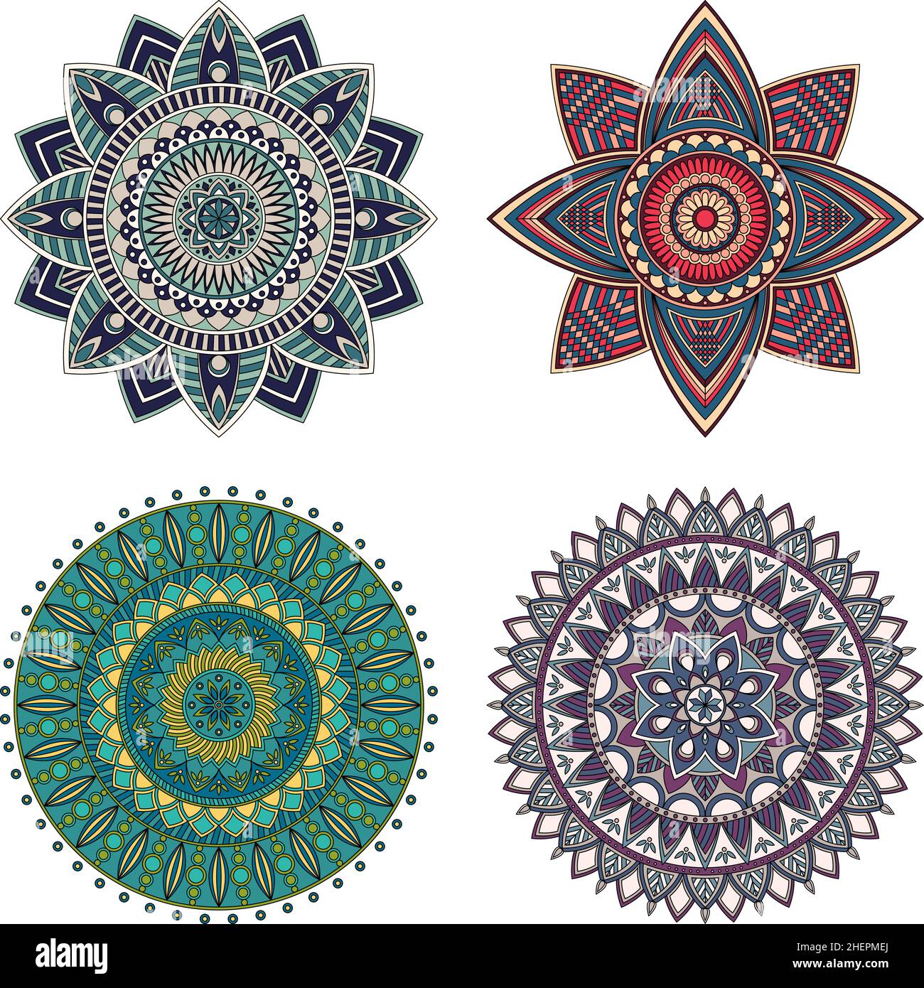 Ensemble de couleurs florales mandalas, illustration vectorielle Illustration de Vecteur