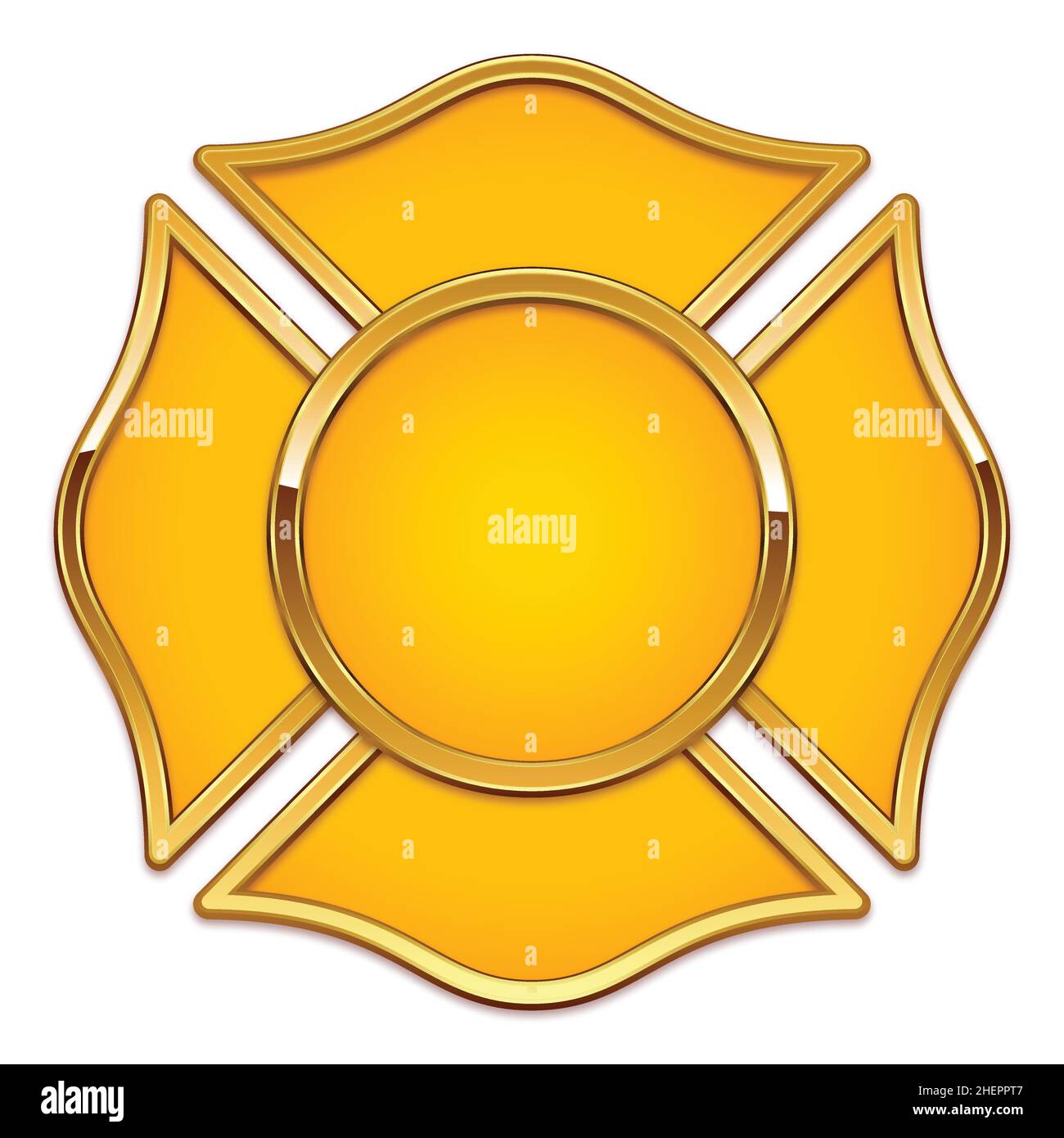 Logo vierge du Service des incendies, base jaune avec garniture chromée dorée, vecteur isolé sur fond blanc Illustration de Vecteur