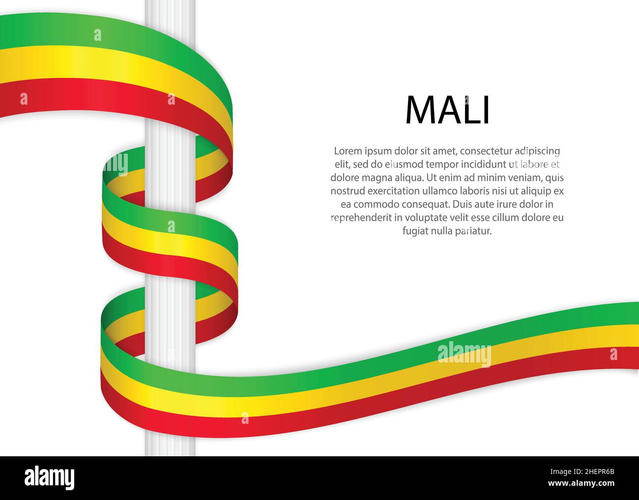 Ruban d'ondulation sur poteau avec drapeau du Mali.Modèle pour la conception de l'affiche du jour de l'indépendance Illustration de Vecteur