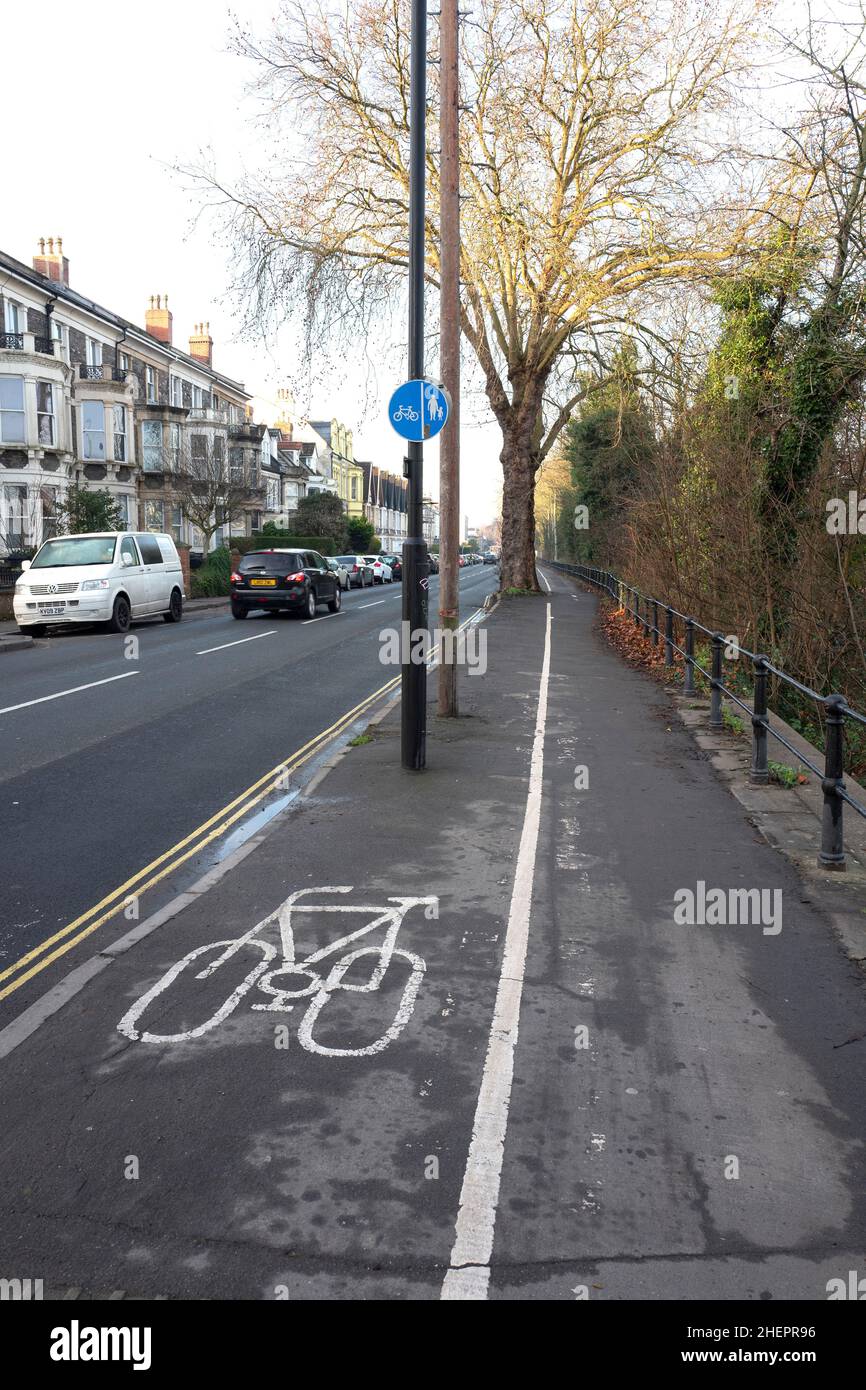 Piste cyclable obstruée à Bristol, Royaume-Uni Banque D'Images