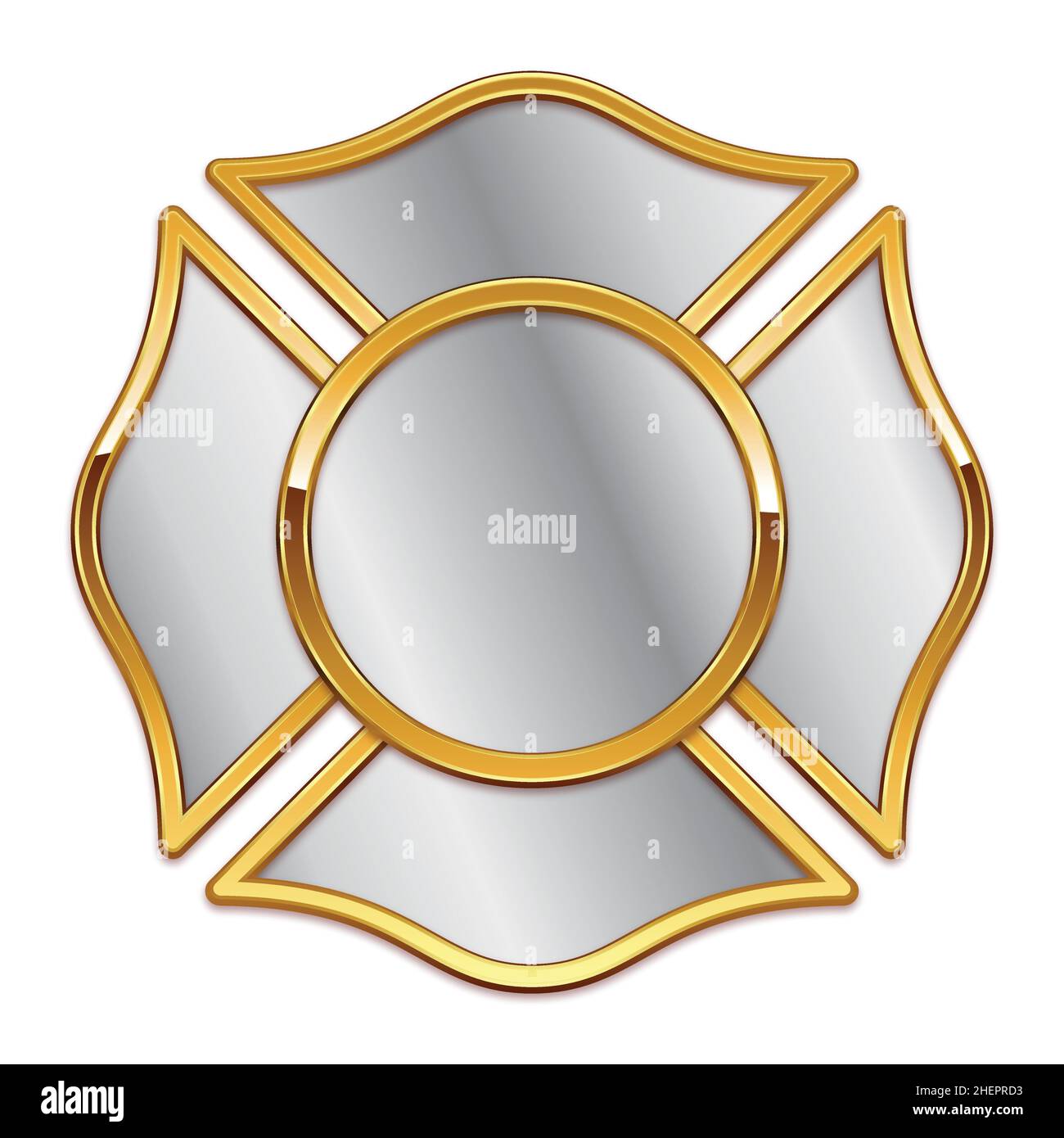 logo vierge du service incendie, base argent, avec garniture chromée dorée brillante, vecteur isolé sur fond blanc Illustration de Vecteur