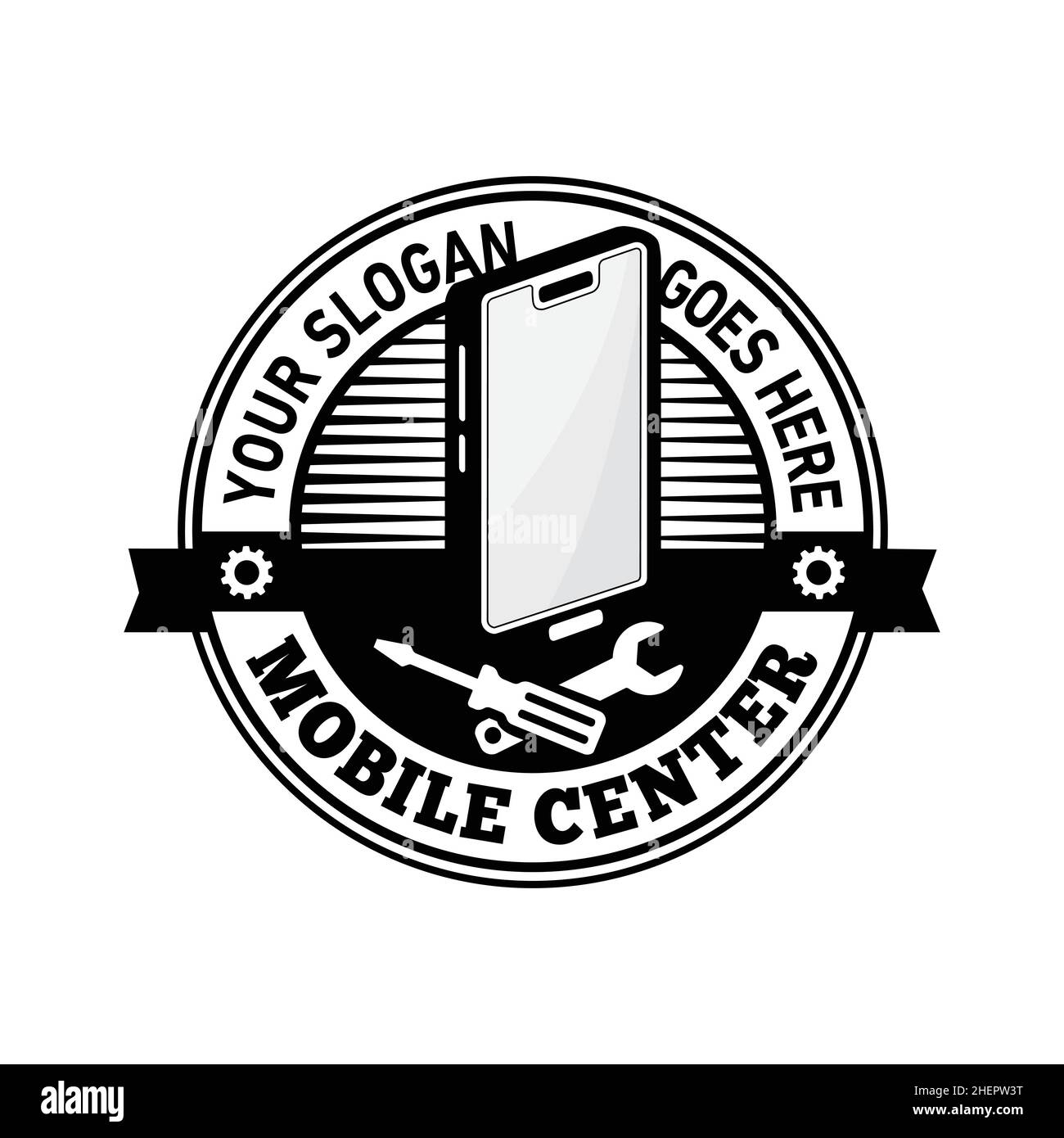 Logo du centre mobile.Réparation et réparation mobiles.Vecteur et illustration. Illustration de Vecteur