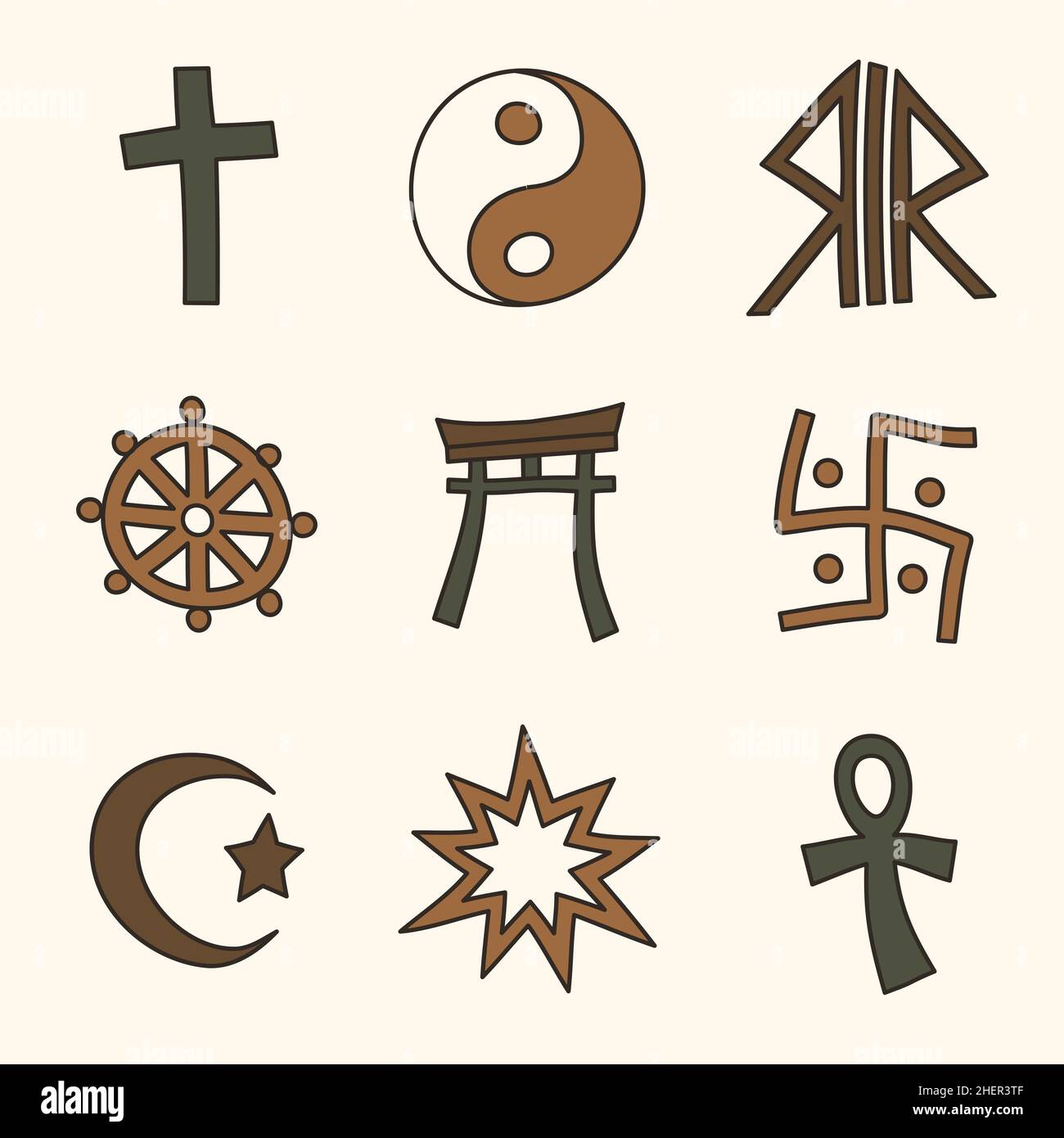 Dessin à la main plat jeu de symboles religieux illustration vectorielle. Illustration de Vecteur