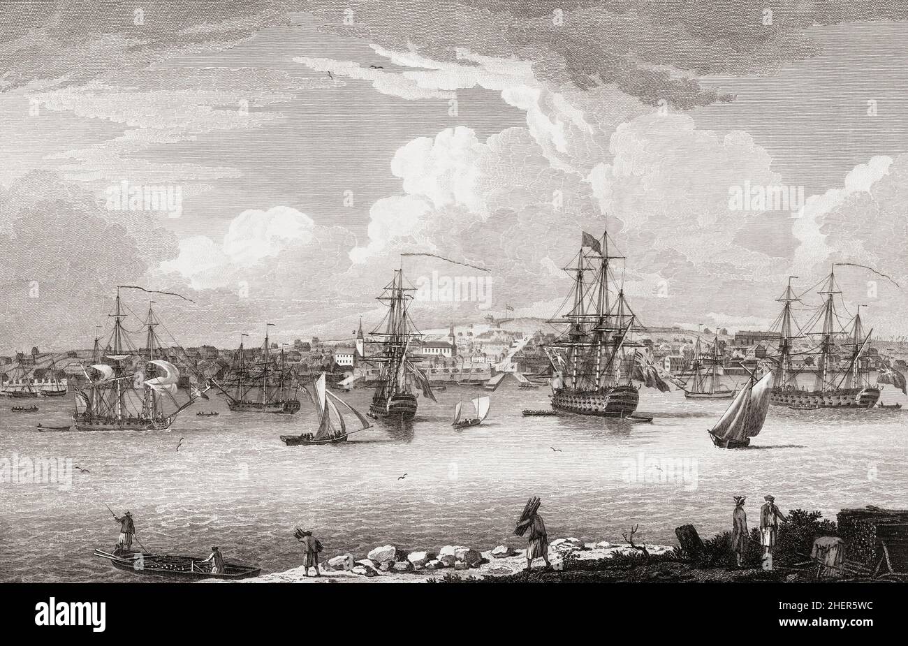 Ville et port de Halifax, Nouvelle-Écosse, Canada au siècle 18th.Après une œuvre de Dominic Serres. Banque D'Images