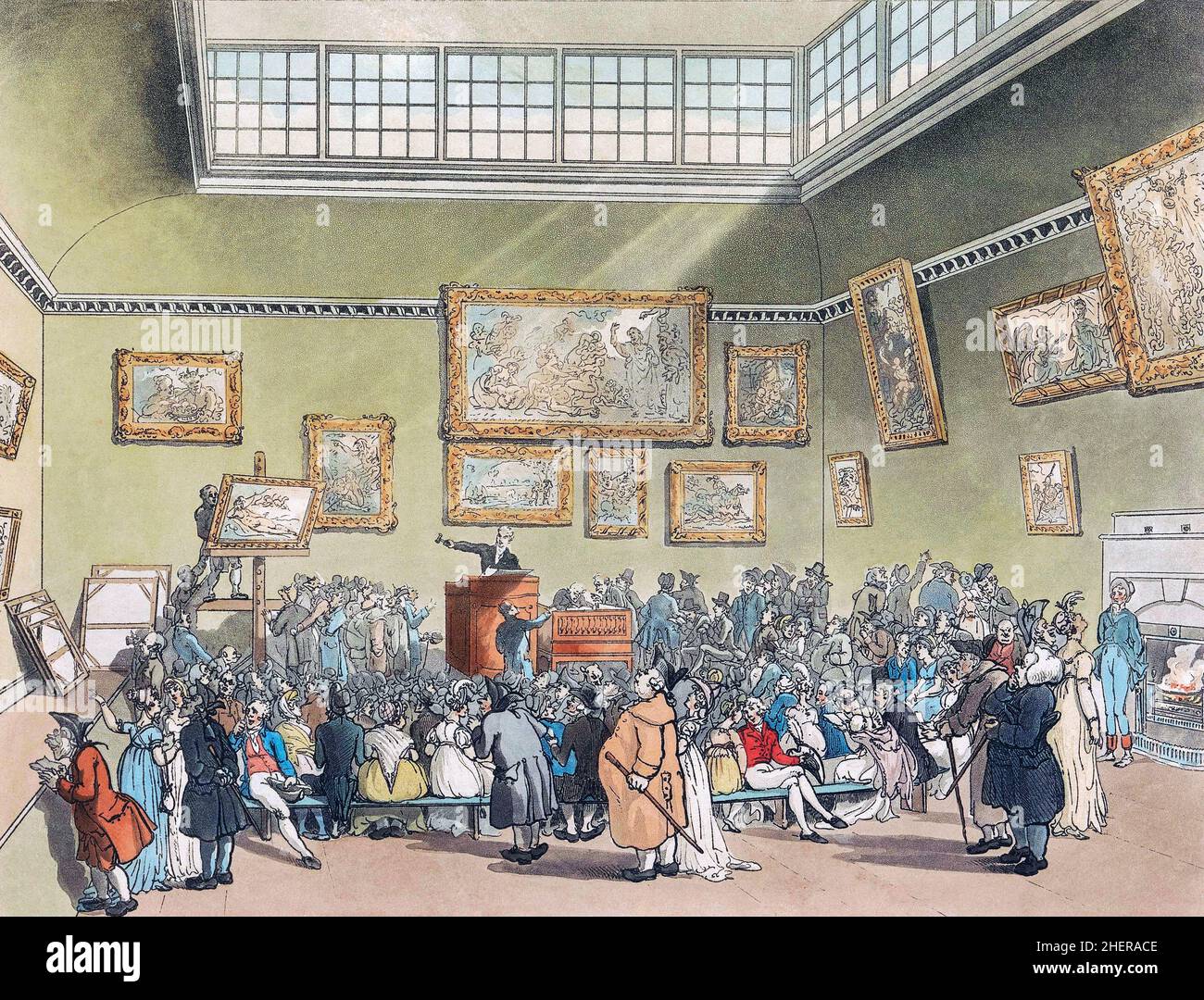 Salle de vente aux enchères Christie du microcosme de Londres.Après un travail de Thomas Rowlandson et A. C. Pugin daté de 1808. Banque D'Images