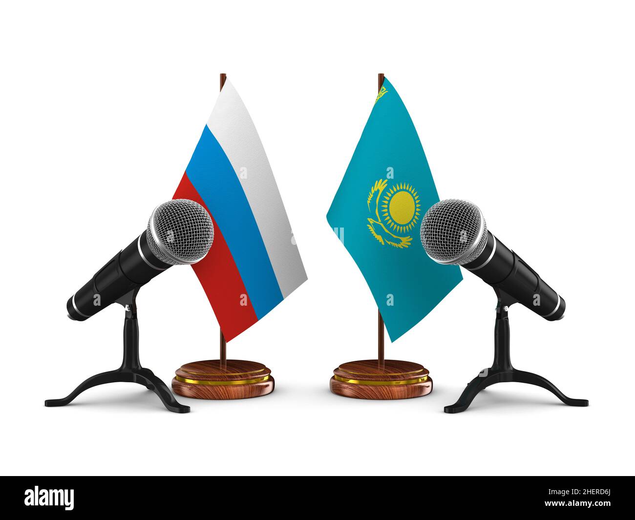 Relation entre le Qazaqstan et la Russie sur fond blanc.Illustration isolée 3D Banque D'Images