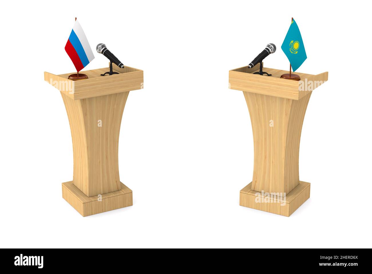 Relation entre le Qazaqstan et la Russie sur fond blanc.Illustration isolée 3D Banque D'Images