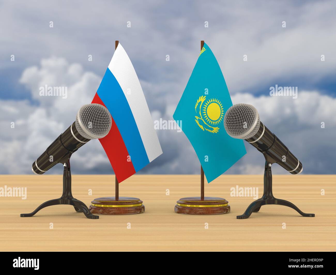 Relation entre le Qazaqstan et la Russie.3D illustration Banque D'Images