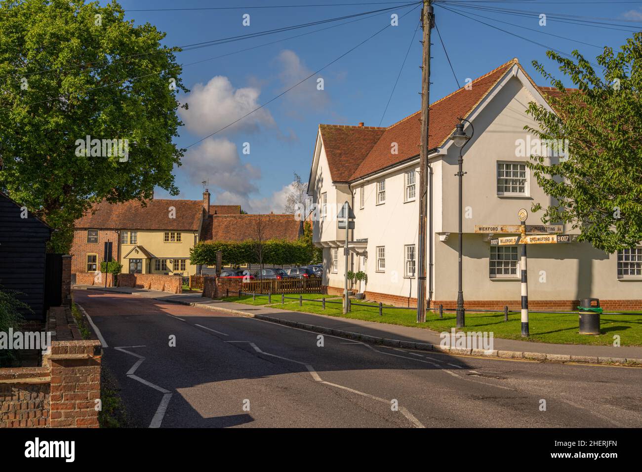 Le Green et les cottages sur stock Road dans le village de stock près de Chelmsford Essex Banque D'Images