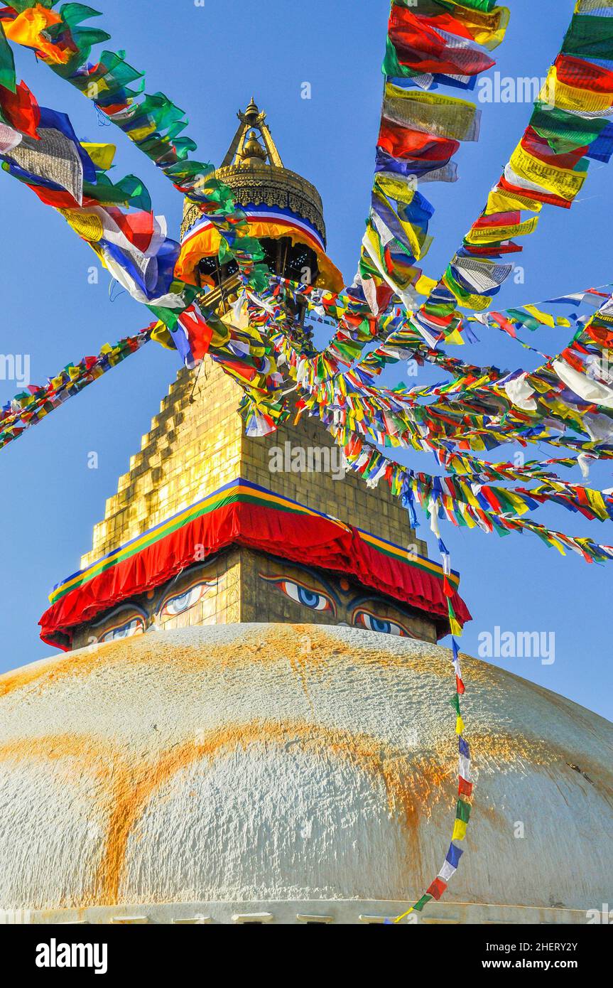 Stupa Boudhanath dans la vallée de Katmandou, Népal Banque D'Images