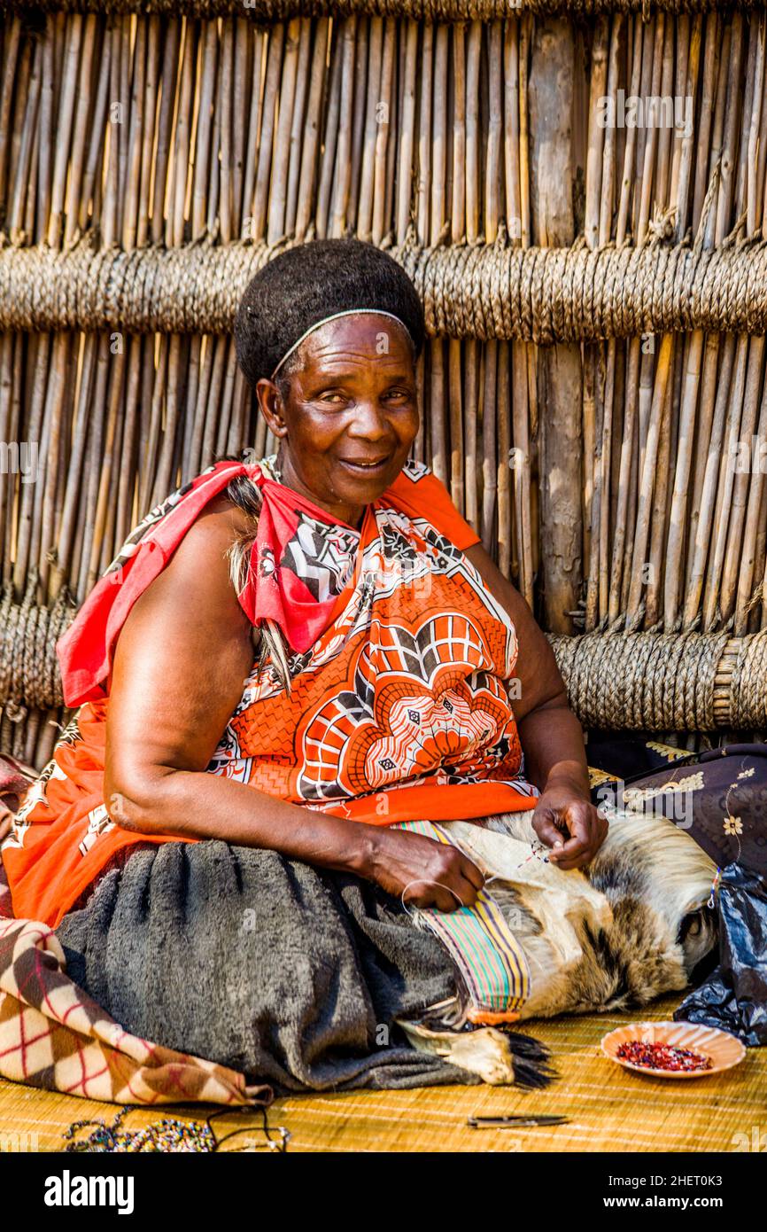 Aperçu de la vie des swazis, village culturel swazzi, réserve naturelle, Swaziland, eSwatini,Afrique du Sud, Millane Banque D'Images