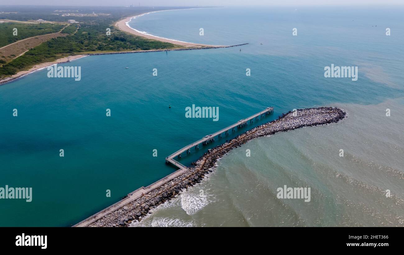 Vue aérienne du Cap Canaveral.Lancement de fusée SpaceX Falcon 9.Centre spatial Kennedy LC-39A. Banque D'Images