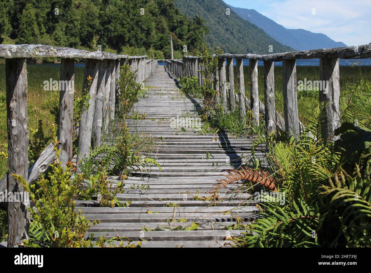 Ancien pont en bois à Carretera Austral, Porto Puyuhuapi en Patagonie Banque D'Images