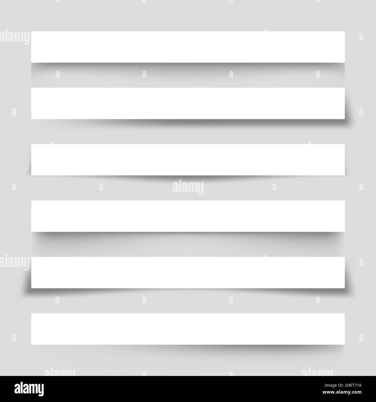 Jeu de feuilles de papier blanc blanc avec ombres. Séparateurs de page sur fond gris. Effet d'ombre réaliste et transparent. Élément pour la conception. Vecteur Illustration de Vecteur