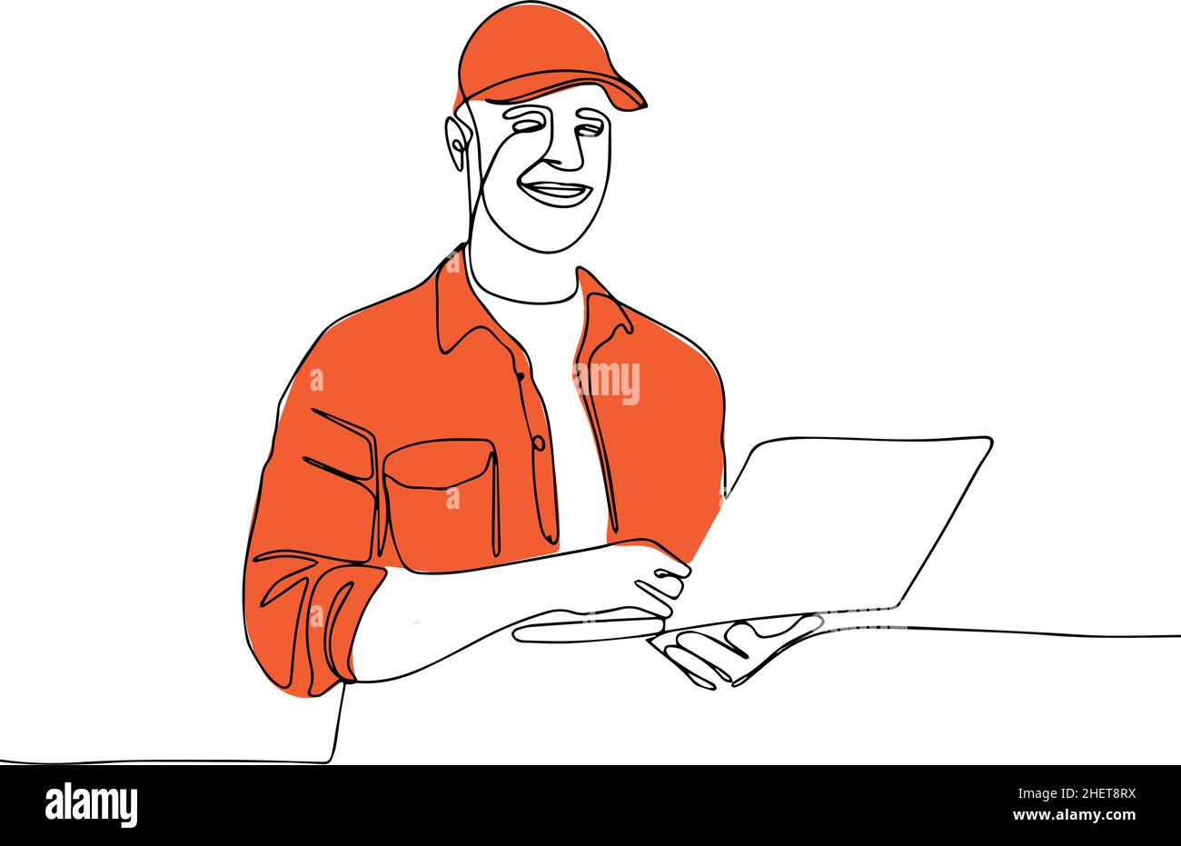 Préposé à la livraison employé homme en casquette rouge blanc t-shirt Illustration de Vecteur