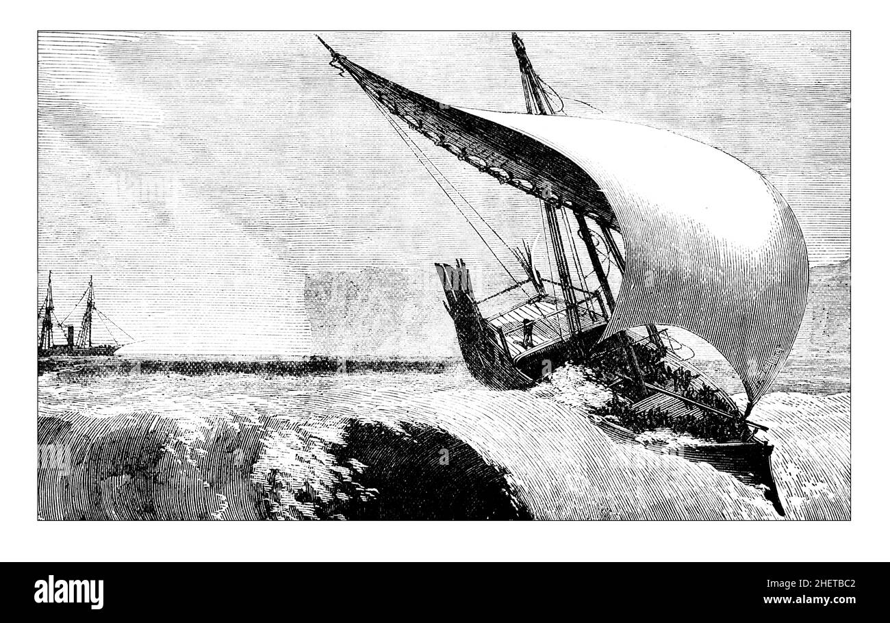 Esclave Dhow sur un récif, côte est de l'Afrique, d'Afrique centrale, du Japon et de Fidji publié en 1882 par Hodder & Stoughton, Londres Banque D'Images