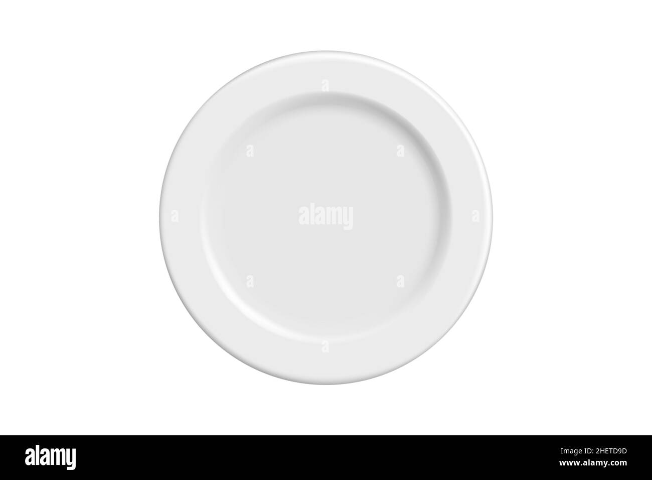 Plaque blanche isolée sur fond blanc.Plats de cuisine pour la nourriture, cuisine, vaisselle en porcelaine.Vue de dessus Banque D'Images